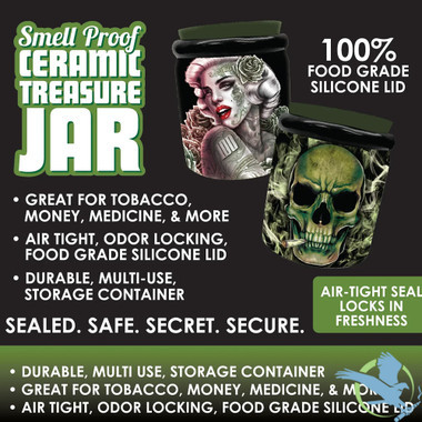 Smokezilla Smell Proof Ceramic Treasure Jar - Assorted Designs - Display of 6