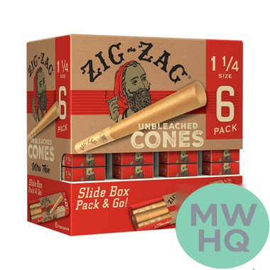 Zig-Zag Unbleached Cone Rolling Papers - 1 1/4 Size - Pack of 6 - Display of 36 Packs