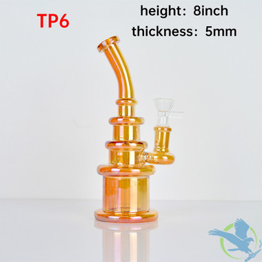 Glass Water Pipe Flat Base Tower Design With Bent Neck & Fixed Downstem - 195 Grams - 7.80 Inches - Assorted Colors [TP6] 