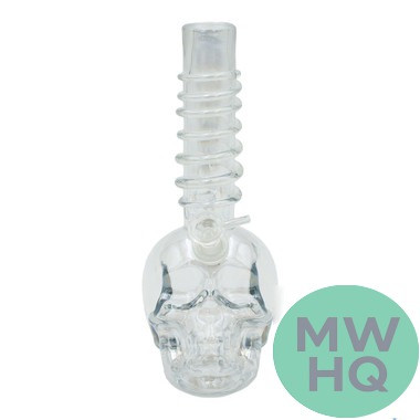 Glass Water Pipe Skull Design With Spiral Hand Grip - 830 Grams - 10.5 Inches - Assorted Colors [10SK]
