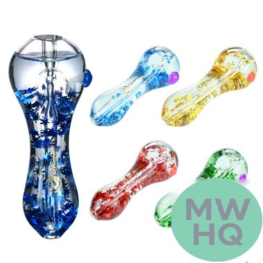 Dragon Glass Hand Pipe Glycerin Coil Stars Design Spoon - 125 Grams - 4.50 Inches - Assorted Colors [DGH-038]