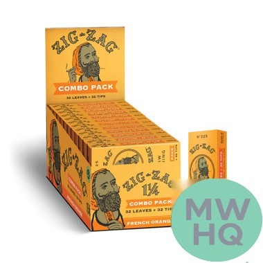 Zig-Zag Slow Burning Rolling Papers & Tips Combo Pack - 1 1/4 Size - Display of 24 Booklets