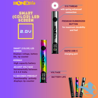 HoneyStick Digi Stick 400mAh VV 510 Vape Pen Battery With LED Smart Screen