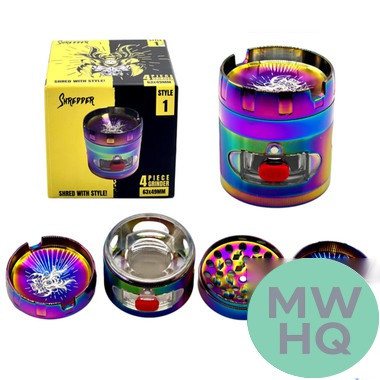 Shredder 4 Piece Large Grinder Window Design With Removable Filter Tray & Ashtray Top - Style 1 - 63mm - 4 Part