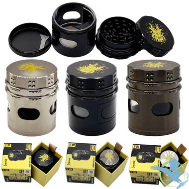 Shredder 4 Piece Small Grinder Studded Grip Design With Horizontal Window - Style 19 - 52mm - 4 Part
