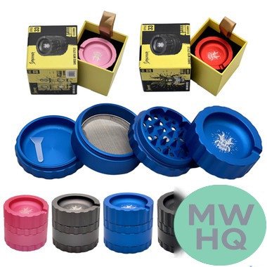 Shredder 4 Piece Large Grinder With Ashtray Top - Style 33 - 62mm - 4 Part - Assorted Colors