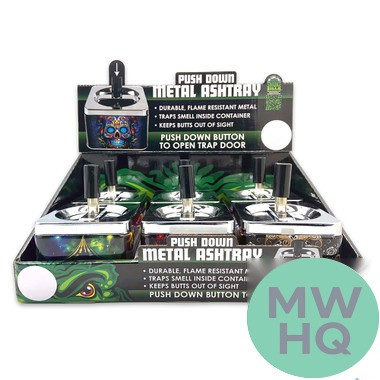 Smokezilla Push Down Metal Ashtray - Assorted Designs - Display of 6 [24446]