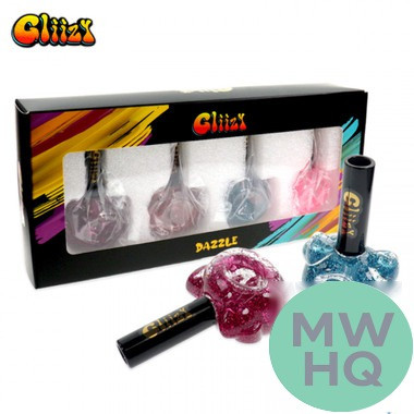 Gliizy Dazzle Glittered Nail Polish Shape Glycerin Glass Hand Pipe - 50 Grams - 3.2 Inches - Assorted Colors - Display of 4