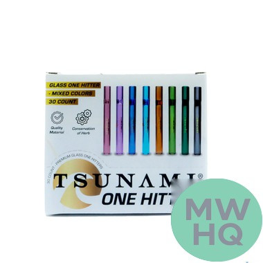 Tsunami Premium Glass One Hitter Chillum Hand Pipe - Assorted Colors - Display of 30