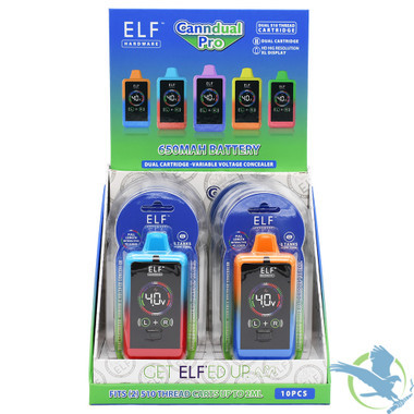 ELF Hardware Canndual Pro 650mAh VV Dual 510 Cartridge Concealer Vape Battery With HD Screen & USB-C Cable - Assorted Colors - Display of 10