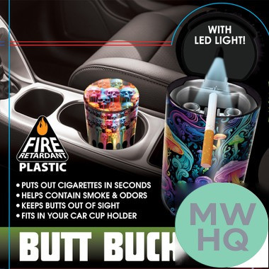 Smokezilla Butt Bucket Extinguishing Ashtray With LED Light - Assorted Colors - Display of 6 [25480]