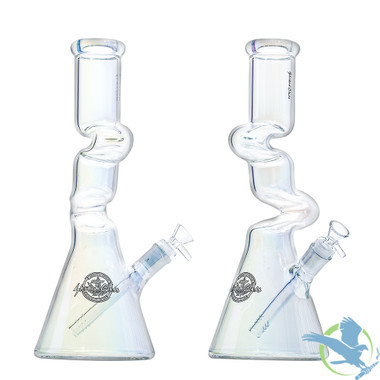 Shadow Glass Zig Zag Water Pipe Beaker Base With Diffused Downstem - 900 Grams - 14 Inches - Assorted Colors [SGC-012]