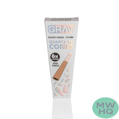 GRAV Short Kings Pre-Rolled Cones With Quartz Glass Tips - Pack of 6 - Display of 16 Packs