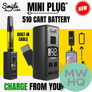 Smyle Mini Plug 450mAh VV 510 Cart Battery With Built-In USB-C Cable - Assorted Colors - Display of 20