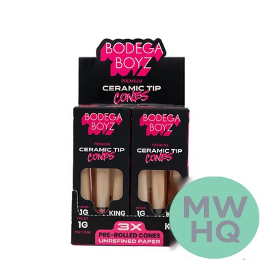 Bodega Boyz King Pre-Rolled Cones With Ceramic Tip - Pack of 3 - Display of 10 Packs