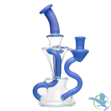 Calibear Premium Twisted Recycler Water Pipe Dab Rig With Color Accented Tubes - 275 Grams - 8 Inches [GB950] - Milky Blue