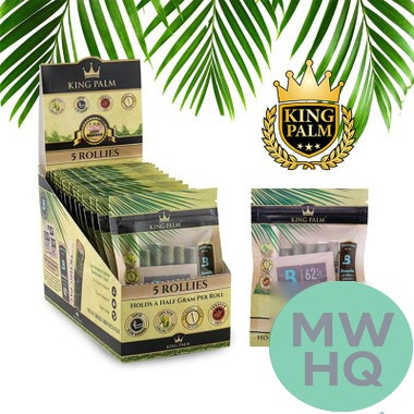 King Palm Rollies Hand Rolled Leaf Rolls With Boveda 62% Humidity Packet - Display of 15 Pouches
