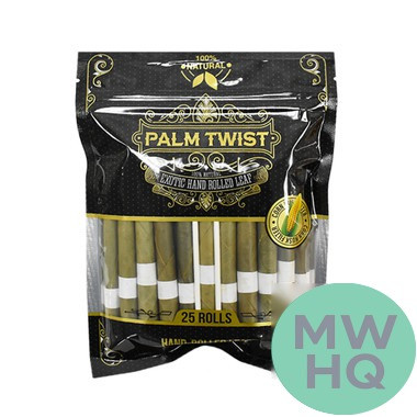 Palm Twist 100% Natural Hand Rolled Slow Burning Leaf Rolls - Display of 8 - 25 Leaves per Pack