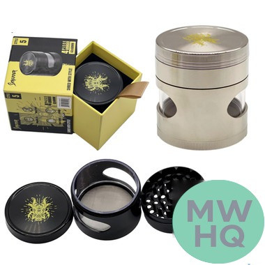 Shredder 4 Piece Large Grinder With Horizontal Window - Style 5 - 63mm - 4 Part - Assorted Colors