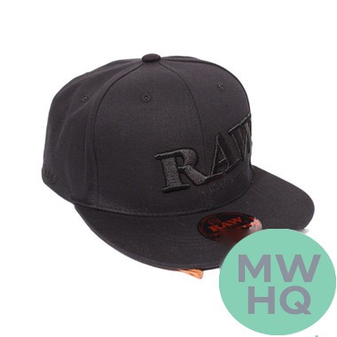 RAW Flat Brim Snapback Black On Black Baseball Cap (MSRP $20.00)