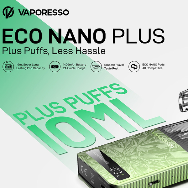 Vaporesso ECO NANO Plus 1400mAh Pod System Starter Kit With Refillable 10ML ECO NANO Pod