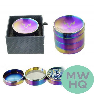 Viking Axe Tobacco Grinder - 50mm - 4 Part - Rainbow [GV002-50RB] (MSRP $20.00)