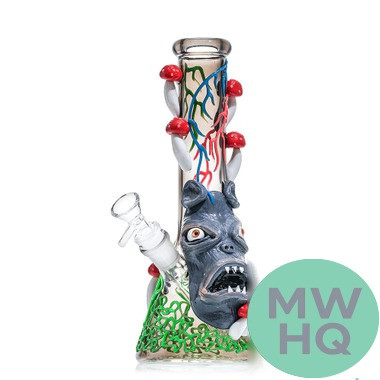 Shadow Glass Monster Character With Mushrooms Glow In The Dark Water Pipe - 440 Grams - 10 Inches - Assorted Colors [SGE-202] (MSRP $24.00)