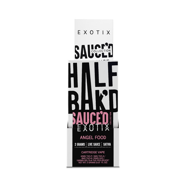 Half Bak'd Sauce'd Collection Live Sauce + THC-P + THC-B + HHC + Delta-8 THC Cartridge Vape 2G - Display of 5 - Angel Food - Exotix (Sativa)