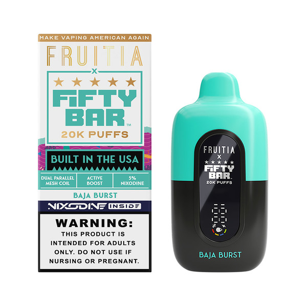 Fruitia x Fifty Bar 18ML 20K Puffs Nixodine Disposable Device With Always Active Boost & Adjustable Airflow - Display of 5 - Baja Burst