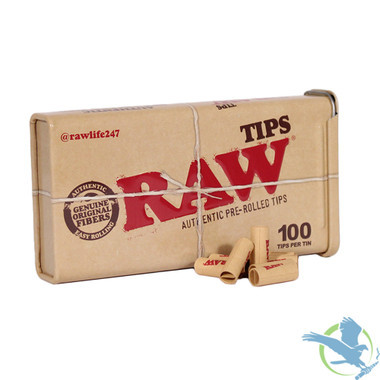 RAW Tips - Natural Slow Burning Pre-Rolled Tips - Display of 6 Tins / 100 Tips Per Tin