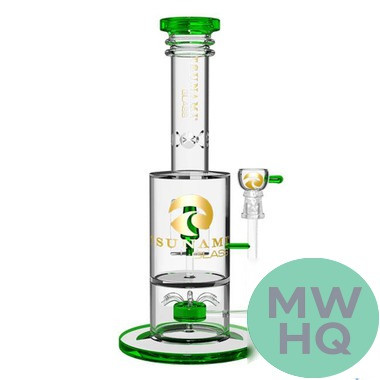 Tsunami Glass Water Pipe With Sprinkler Cube Perc - 15.5 Inches - 1055 Grams