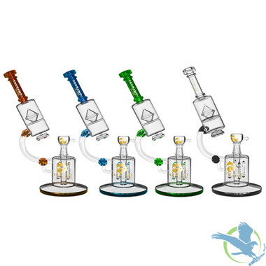 Tsunami Glass Water Pipe Microscope Quad Rocket Domed Perc - 14.5 Inches - 822 Grams - Amber,Black,Blue,Green