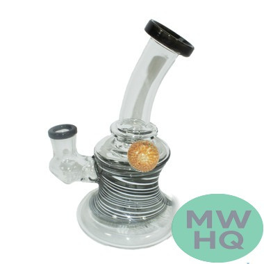 Glass Water Pipe Bent Neck Swirl Floral Design With Fixed Downstem - 308 Grams - 7 Inches - Assorted Colors [BI016]