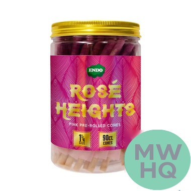 Endo Rose Heights 1 1/4 Size Pink Pre-Rolled Cone Rolling Papers - Display of 90