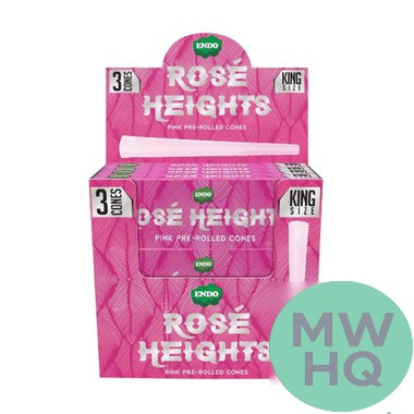 Endo Rose Heights King Size Pink Pre-Rolled Cone Rolling Papers - Pack of 3 - Display of 24 Packs