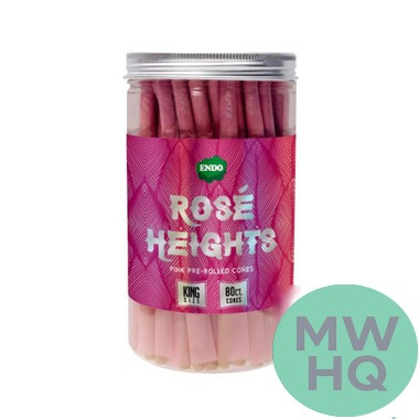 Endo Rose Heights King Size Pink Pre-Rolled Cone Rolling Papers - Display of 80
