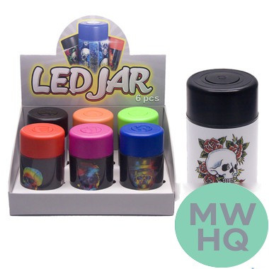 LED Jar Skull Design Container With Extra Battery - Assorted Colors - Display of 6 [CT-05]
