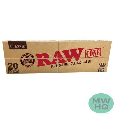 RAW Classic Natural Slow Burning Cone Rolling Papers - Pack of 20 - Display of 12 Packs