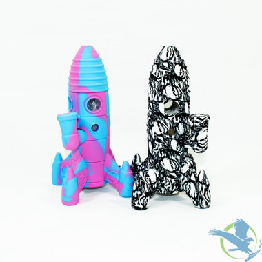Silicone Water Pipe Rocket Base Design With LED Base Light & Downstem - 280 Grams - 7.8 Inches [SP1071]
