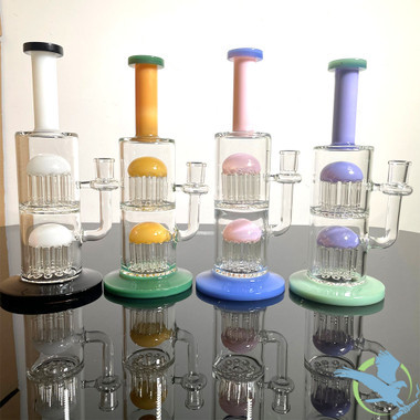 Glass Water Pipe Thick Base With 2 Tree Perc & Straight Neck - 726 Grams - 12 Inches [WCG30-0055]