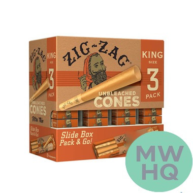 Zig-Zag Unbleached Cone Rolling Papers - King Size - Pack of 3 - Display of 36 Packs
