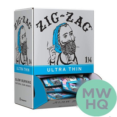 Zig-Zag Slow Burning Ultra Thin Rolling Papers - 1 1/4 Size - Booklet of 32 - Display of 48 Booklets