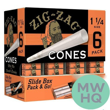 Zig-Zag Ultra Thin Cone Rolling Papers - 1 1/4 Size - Pack of 6 - Display of 36 Packs