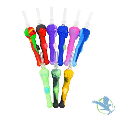 Stratus Silicone Skull Dipper Glow In The Dark With 14MM Quartz Tip - Black/UV Slime, Bubblegum, Crimson, Marble Blue, Navy/UV Bee, Opchid, Panther Black, Rasta, Sol, UV Slime
