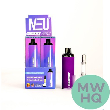 Neu Covert SPIN 650mAh Variable Voltage 510 Thread Rechargeable Cartridge Battery - Display of 6