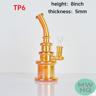 Glass Water Pipe Flat Base Tower Design With Bent Neck & Fixed Downstem - 195 Grams - 7.80 Inches - Assorted Colors [TP6]
