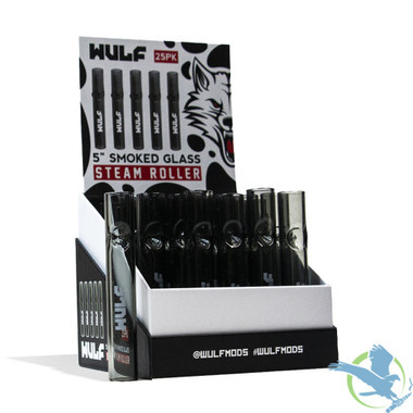 Wulf Mods Smoked Glass Steamroller Pipe - 5 Inches - Display of 25