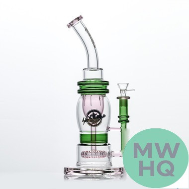 Shadow Glass Water Pipe Thick Base + Bent Neck & Circ Perc - 900 Grams - 14 Inches [SGC-005]