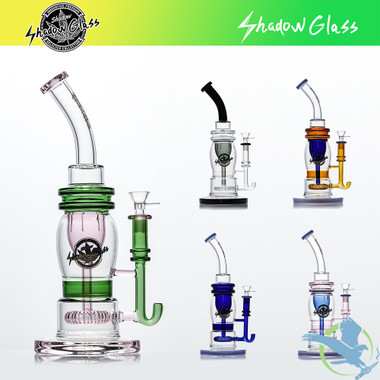 Shadow Glass Water Pipe Thick Base + Bent Neck & Circ Perc - 900 Grams - 14 Inches [SGC-005]