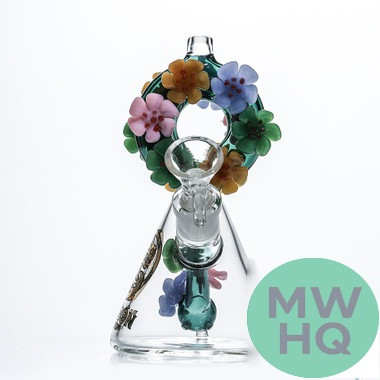 Dragon Platinum Water Pipe Floral Wreath Design & Diffused Downstem - 5.9 Inches - 300 Grams - Assorted Colors [WPE-021]
